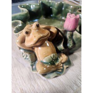 Whimsical Frog & Tulip Ceramic Trinket Dish